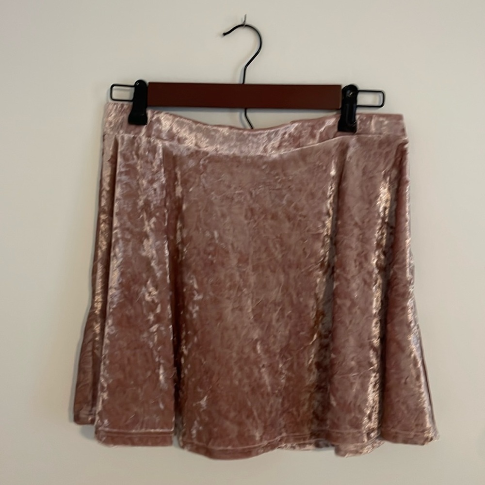 Blush crushed velvet high waisted mini skirt